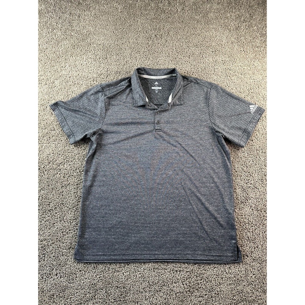 adidas Men's Navy and White Striped Polo Shirt